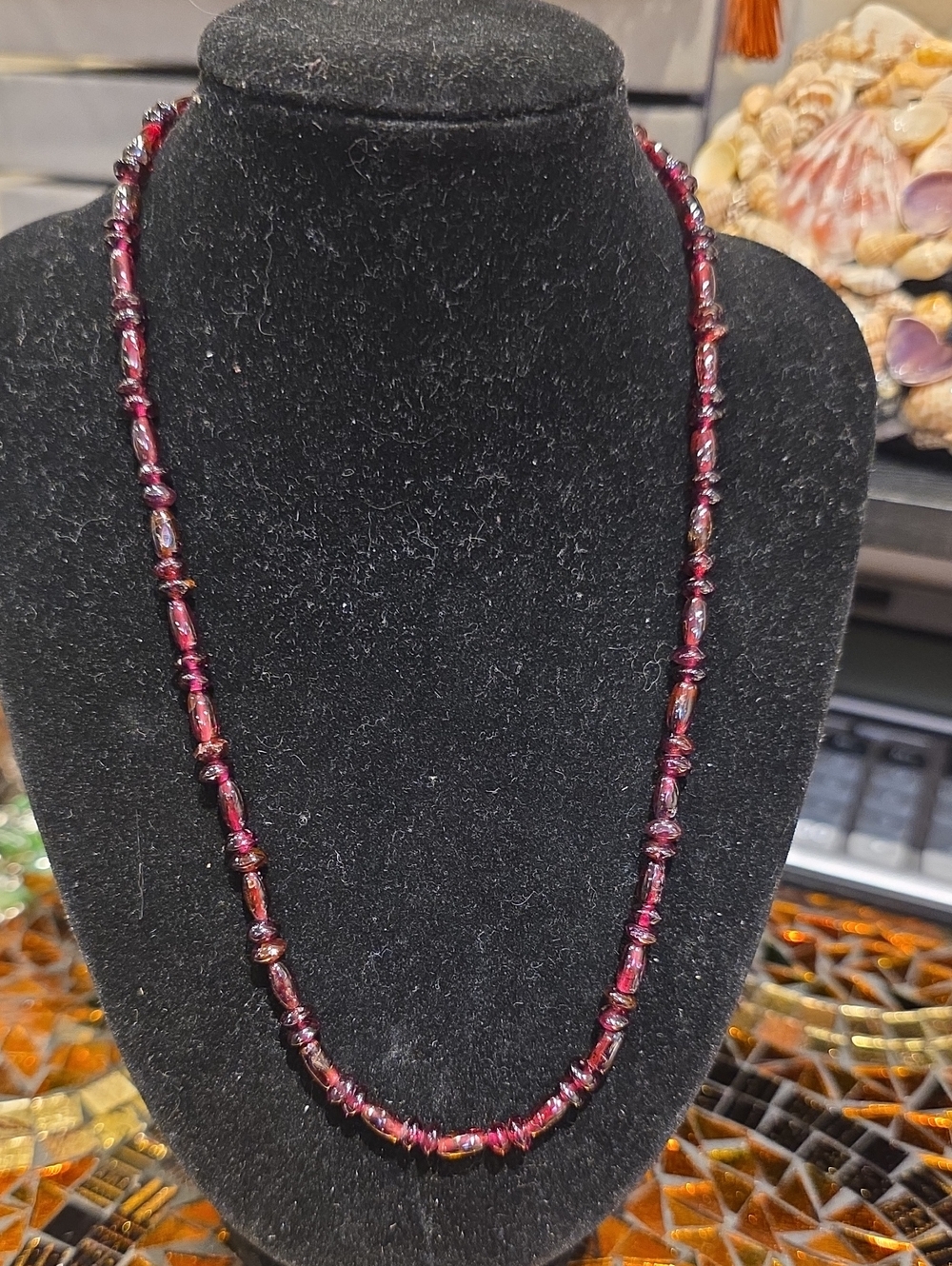Vintage Deep Garnet Beaded Necklace - Burgundy & Ruby Tones